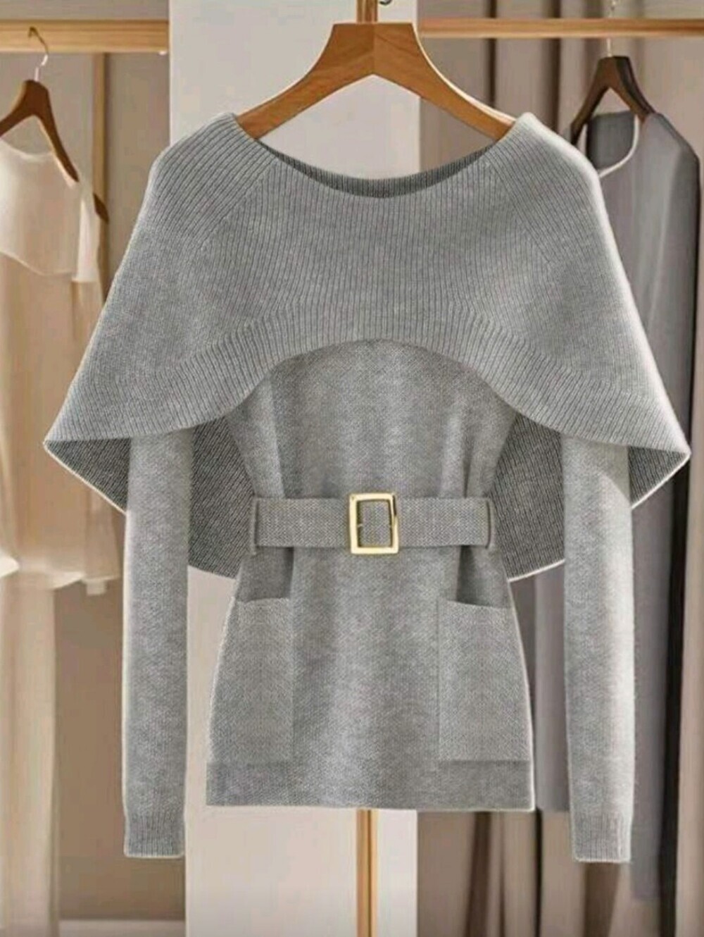 Autumn New Gray Elegant Office Women's Shawl Collar Long Sleeve Sweater